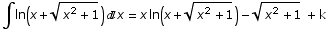 ∫ ln(x + (x^2 + 1)^(1/2)) x = x ln(x + (x^2 + 1)^(1/2)) - (x^2 + 1)^(1/2)  + k